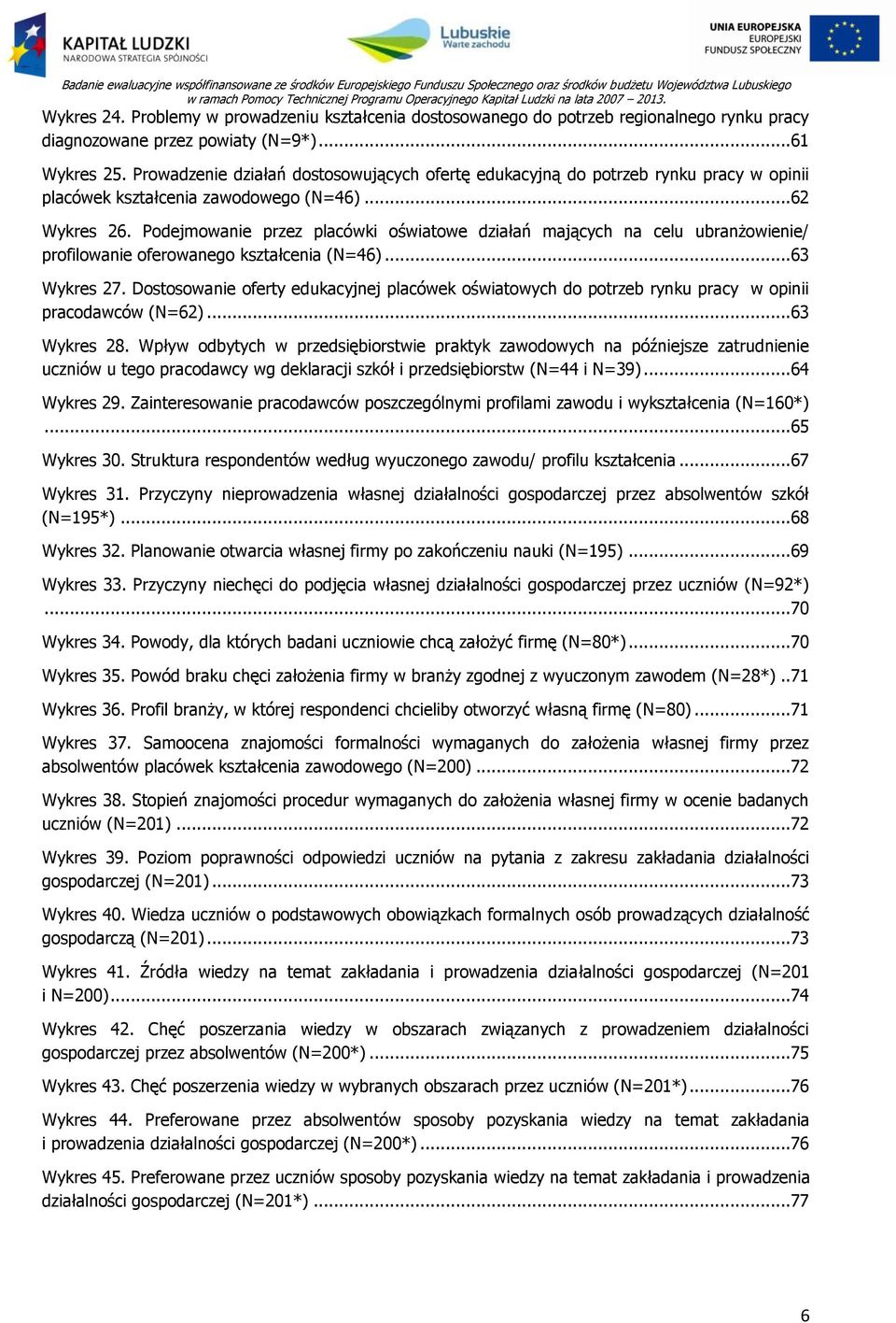 Podejmowanie przez placówki oświatowe działań mających na celu ubranżowienie/ profilowanie oferowanego kształcenia (N=46)...63 Wykres 27.