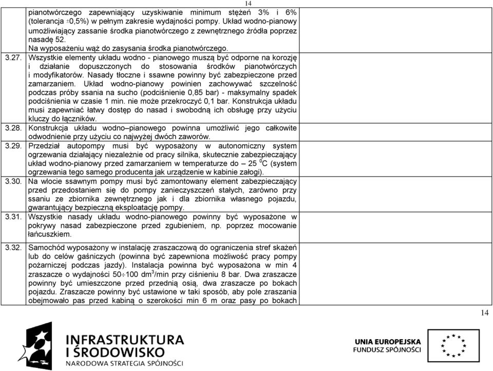 Wszystkie elementy układu wodno - pianowego muszą być odporne na korozję i działanie dopuszczonych do stosowania środków pianotwórczych i modyfikatorów.