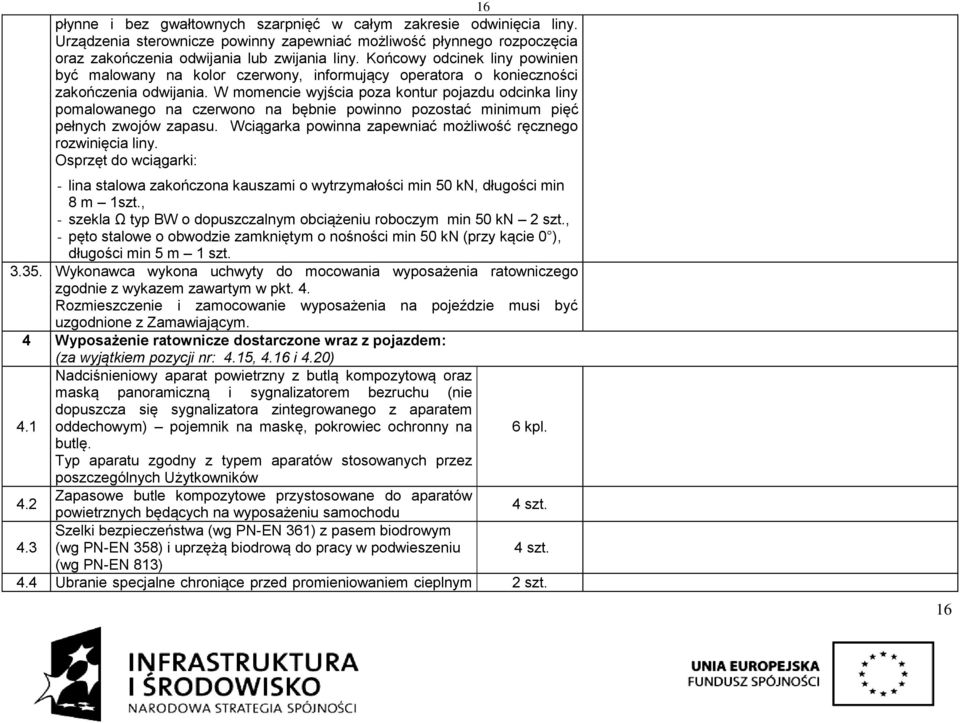 W momencie wyjścia poza kontur pojazdu odcinka liny pomalowanego na czerwono na bębnie powinno pozostać minimum pięć pełnych zwojów zapasu.