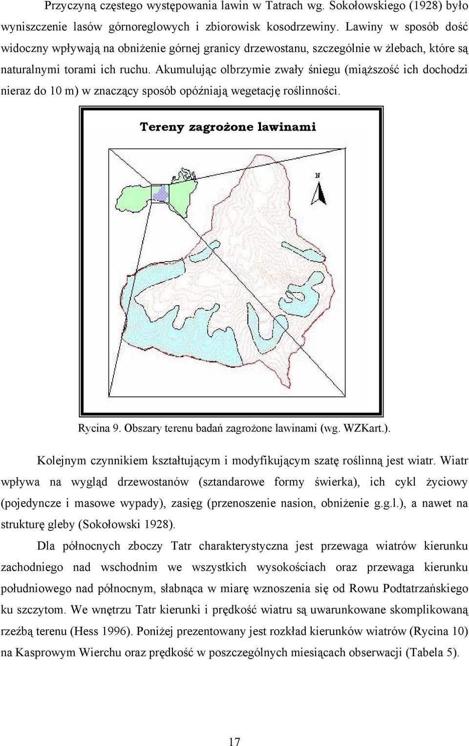 Akumulując olbrzymie zwały śniegu (miąższość ich dochodzi nieraz do 10 m) w znaczący sposób opóźniają wegetację roślinności. Tereny zagrożone lawinami Rycina 9.