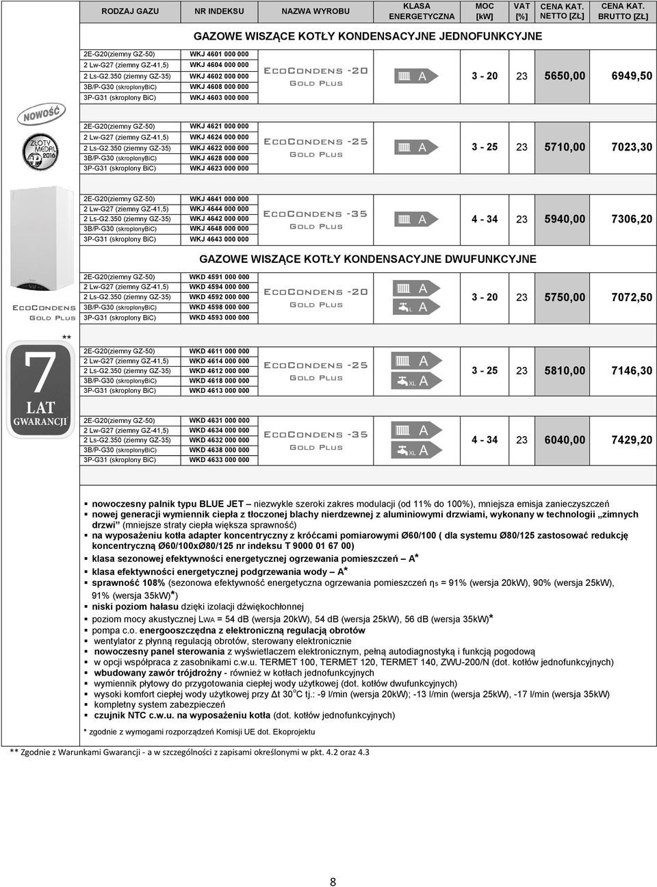 350 (ziemny GZ-35) WKJ 4602 000 000 3B/P-G30 (skroplonybic) WKJ 4608 000 000 3P-G31 (skroplony BiC) WKJ 4603 000 000 EcoCondens -20 Gold Plus 3-20 5650,00 6949,50 2E-G20(ziemny GZ-50) WKJ 4621 000