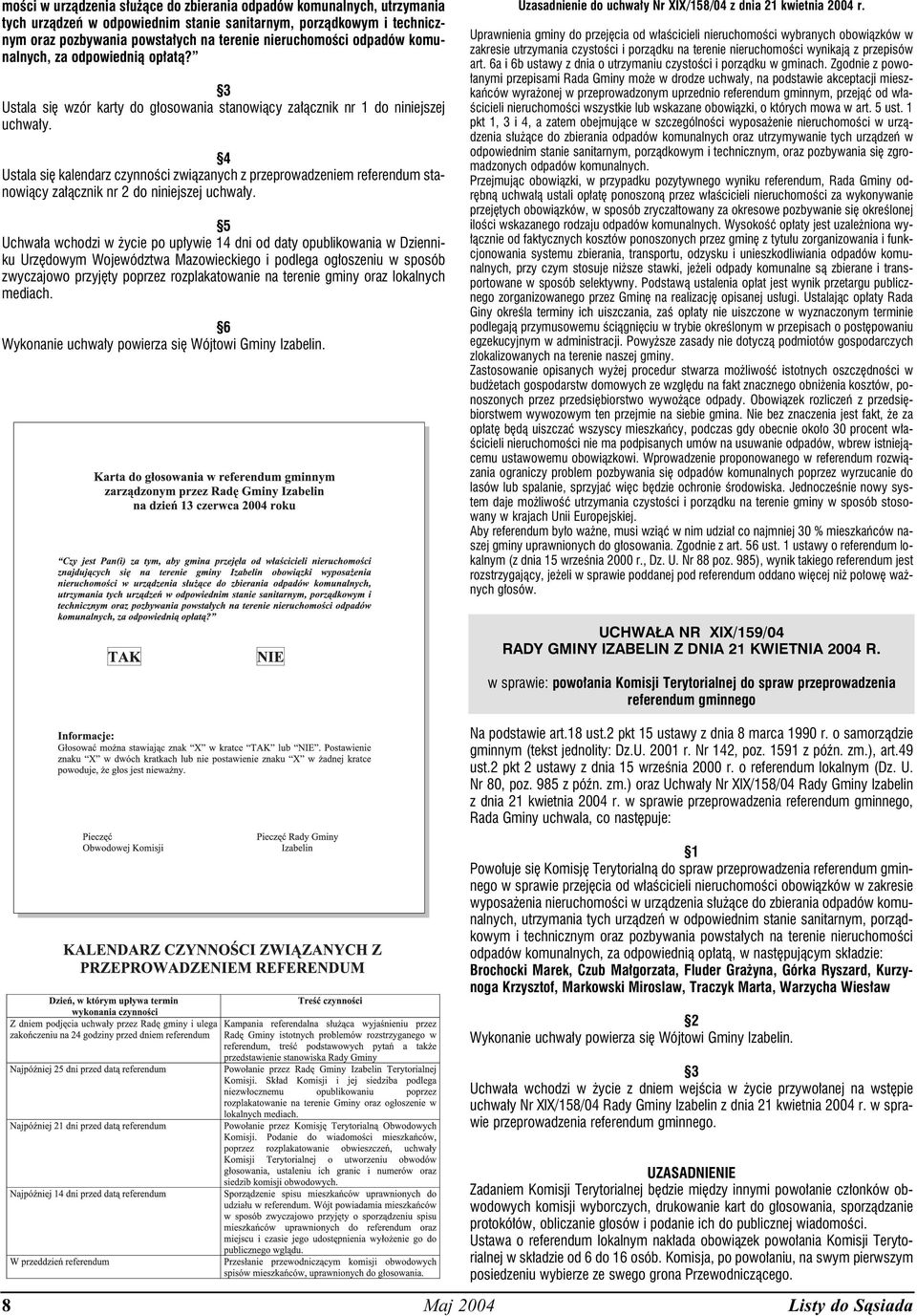 4 Ustala się kalendarz czynności związanych z przeprowadzeniem referendum stanowiący załącznik nr 2 do niniejszej uchwały.