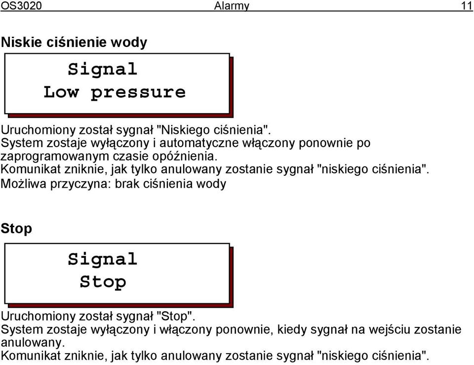 Komunikat zniknie, jak tylko anulowany zostanie sygnał "niskiego ciśnienia".