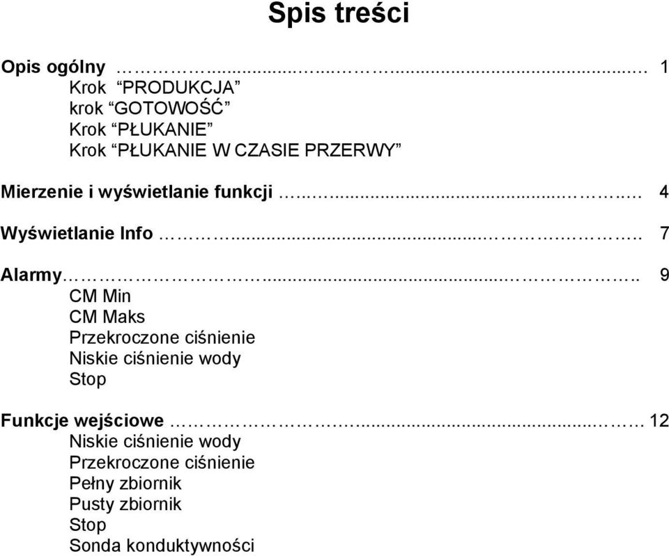 i wyświetlanie funkcji........ 4 Wyświetlanie Info...... 7 Alarmy.