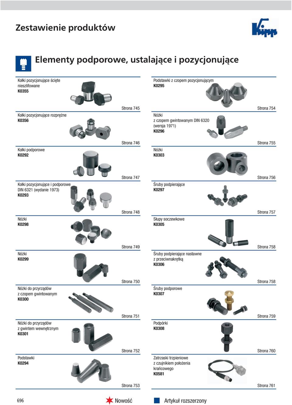 Śruby podpierające K0297 Strona 756 Nóżki K0298 Strona 748 Słupy soczewkowe K0305 Strona 757 Nóżki K0299 Strona 749 Śruby podpierające nastawne z przeciwnakrętką K0306 Strona 758 Nóżki do przyrządów