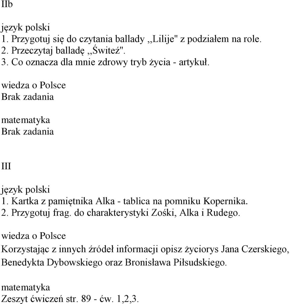 Kartka z pamiętnika Alka - tablica na pomniku Kopernika. 2. Przygotuj frag. do charakterystyki Zośki, Alka i Rudego.