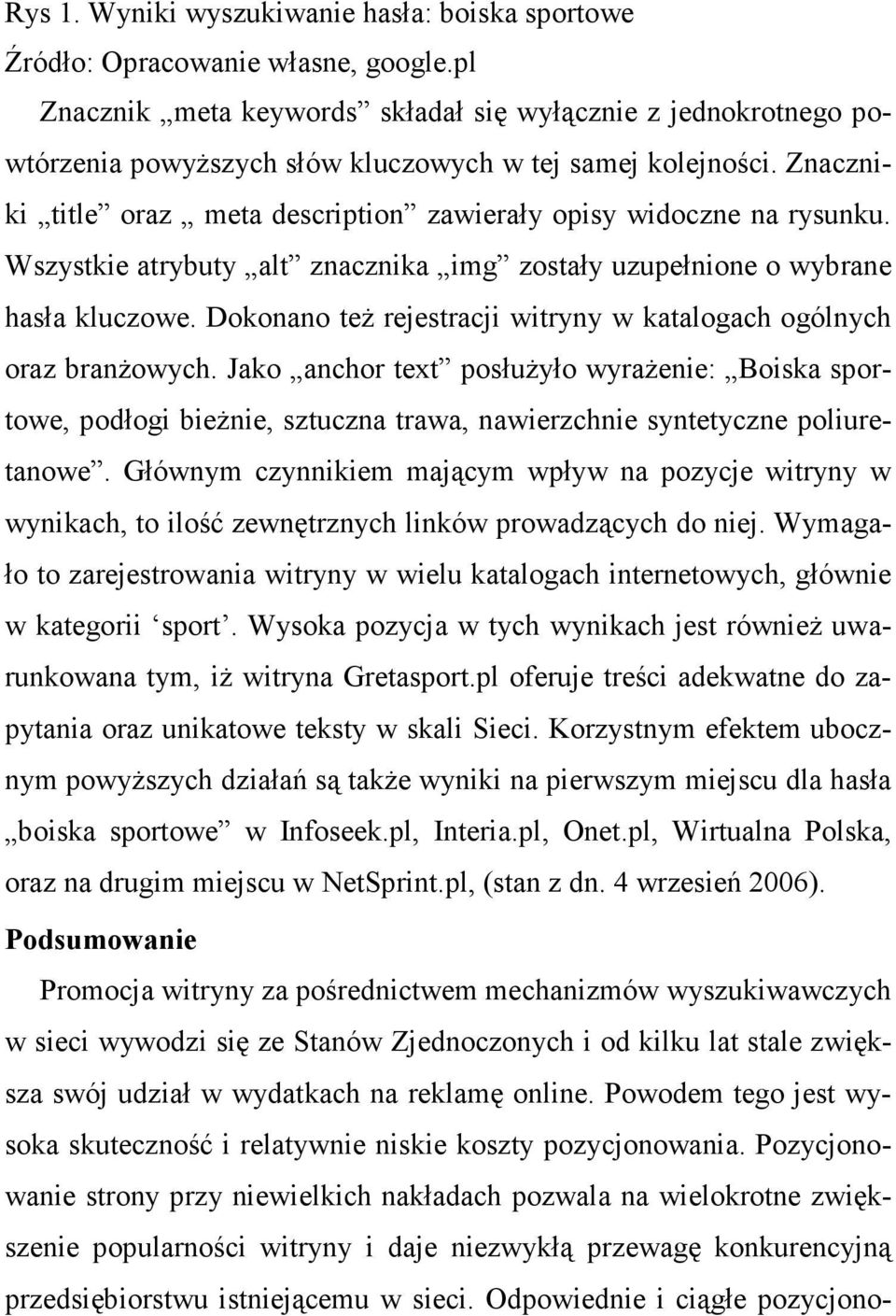 Znaczniki title oraz meta description zawierały opisy widoczne na rysunku. Wszystkie atrybuty alt znacznika img zostały uzupełnione o wybrane hasła kluczowe.