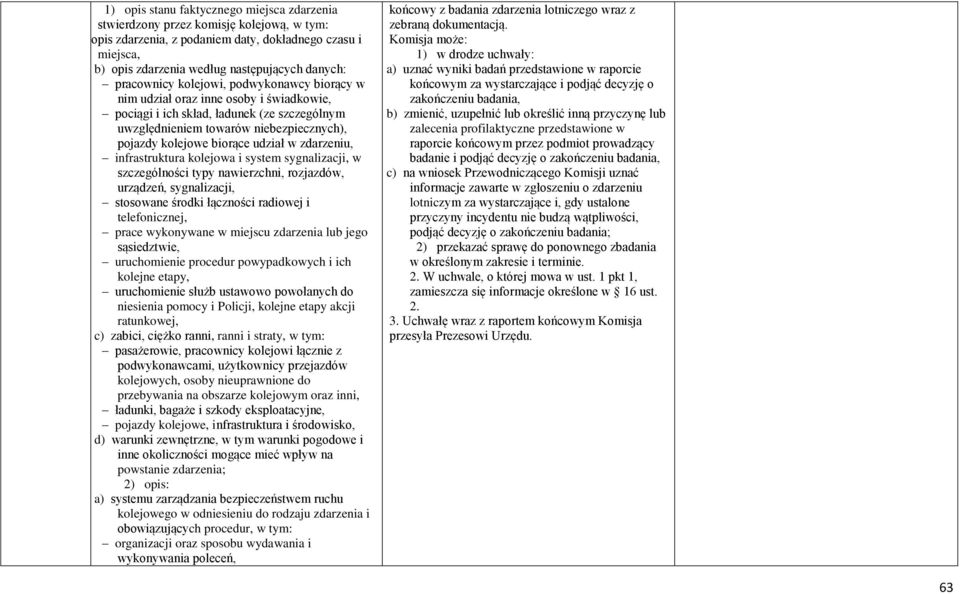 udział w zdarzeniu, infrastruktura kolejowa i system sygnalizacji, w szczególności typy nawierzchni, rozjazdów, urządzeń, sygnalizacji, stosowane środki łączności radiowej i telefonicznej, prace