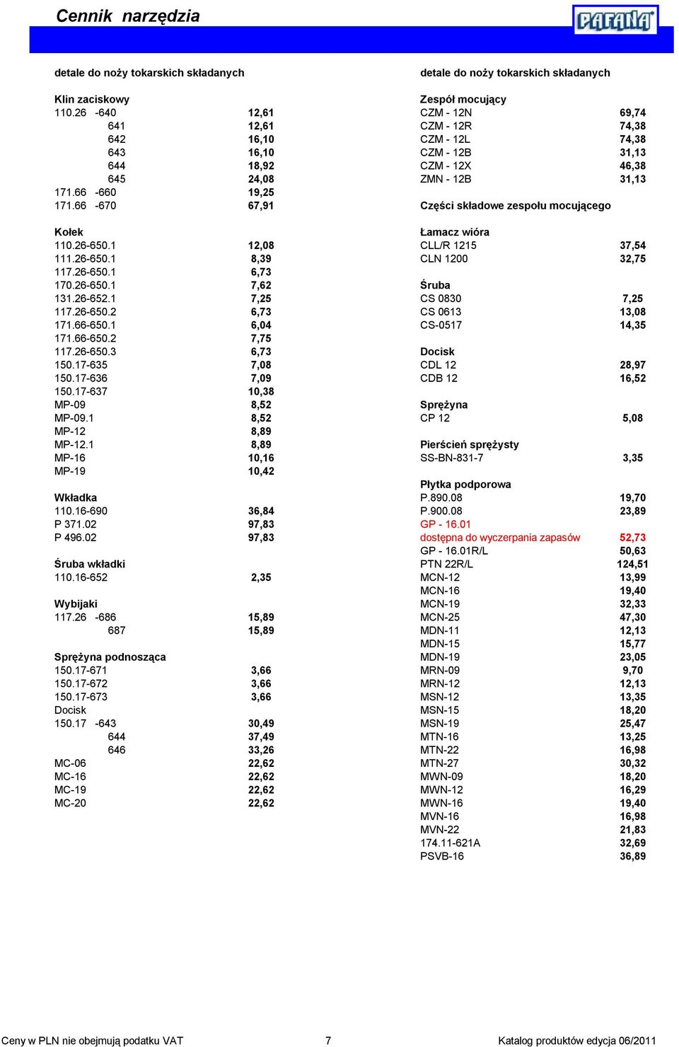 66-670 67,91 Części składowe zespołu mocującego Kołek Łamacz wióra 110.26-650.1 12,08 CLL/R 1215 37,54 111.26-650.1 8,39 CLN 1200 32,75 117.26-650.1 6,73 170.26-650.1 7,62 Śruba 131.26-652.