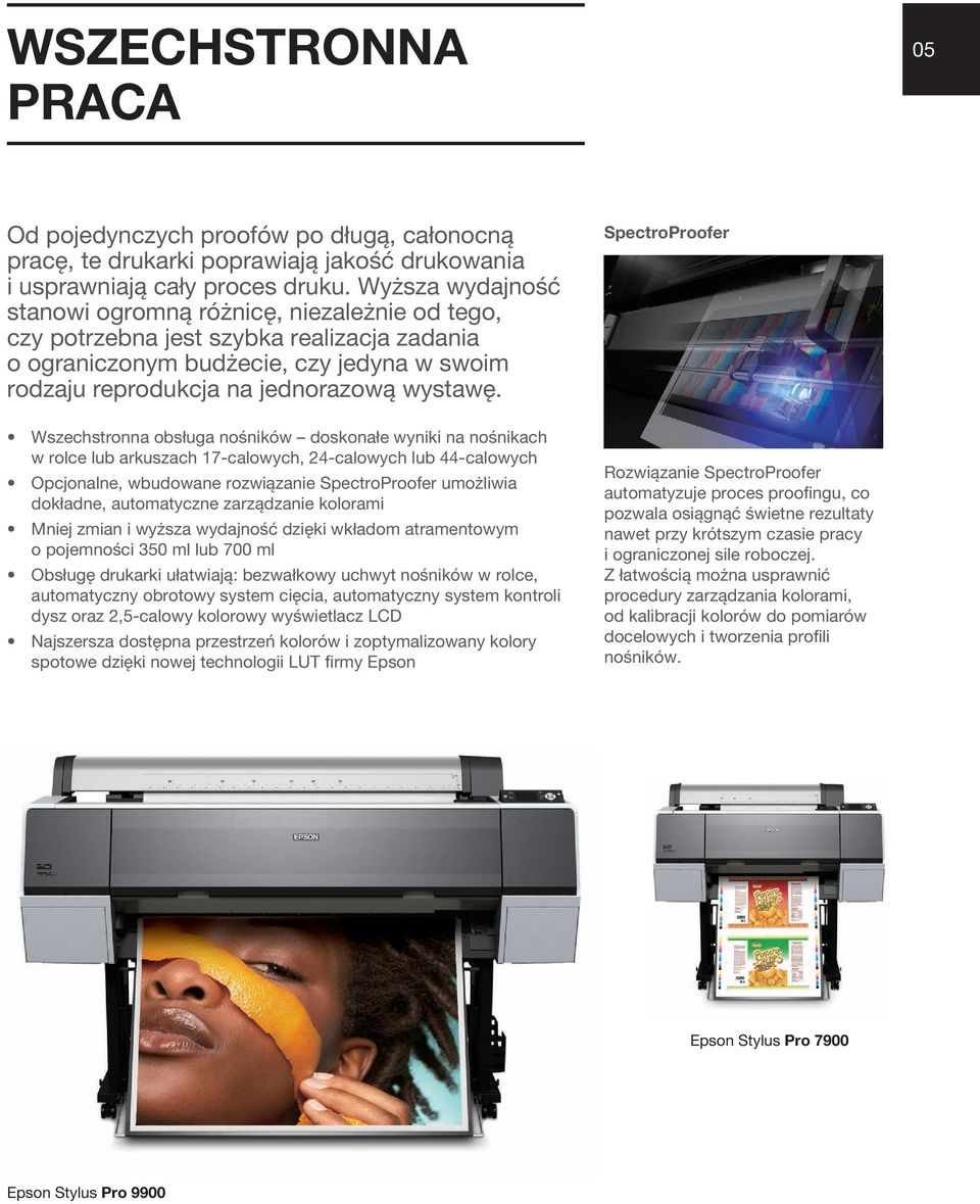 SpectroProofer Wszechstronna obsługa nośników doskonałe wyniki na nośnikach w rolce lub arkuszach 17-calowych, 24-calowych lub 44-calowych Opcjonalne, wbudowane rozwiązanie SpectroProofer umożliwia