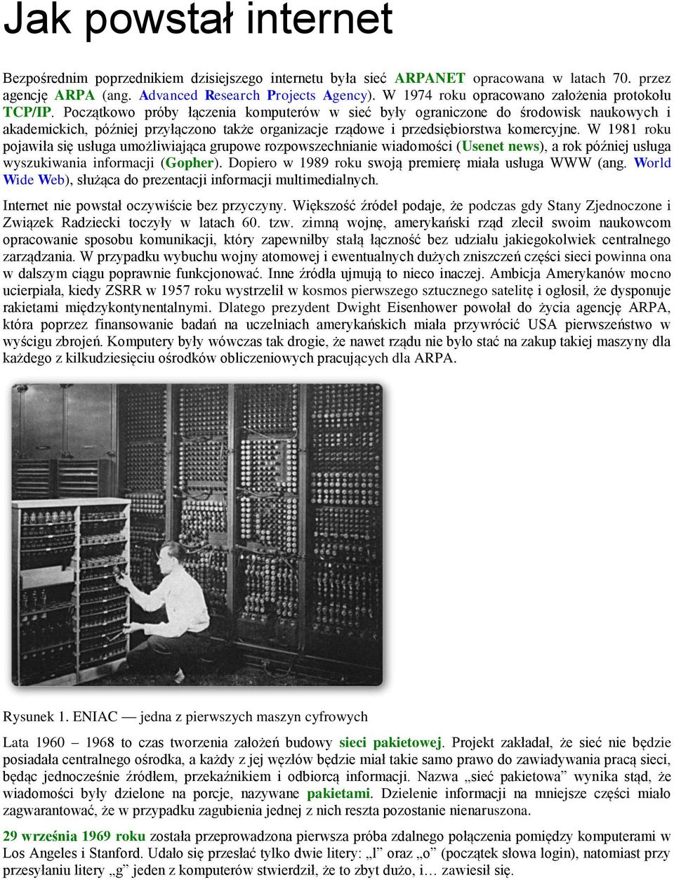 Początkowo próby łączenia komputerów w sieć były ograniczone do środowisk naukowych i akademickich, później przyłączono także organizacje rządowe i przedsiębiorstwa komercyjne.