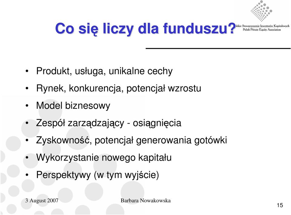 wzrostu Model biznesowy Zespół zarządzający - osiągnięcia