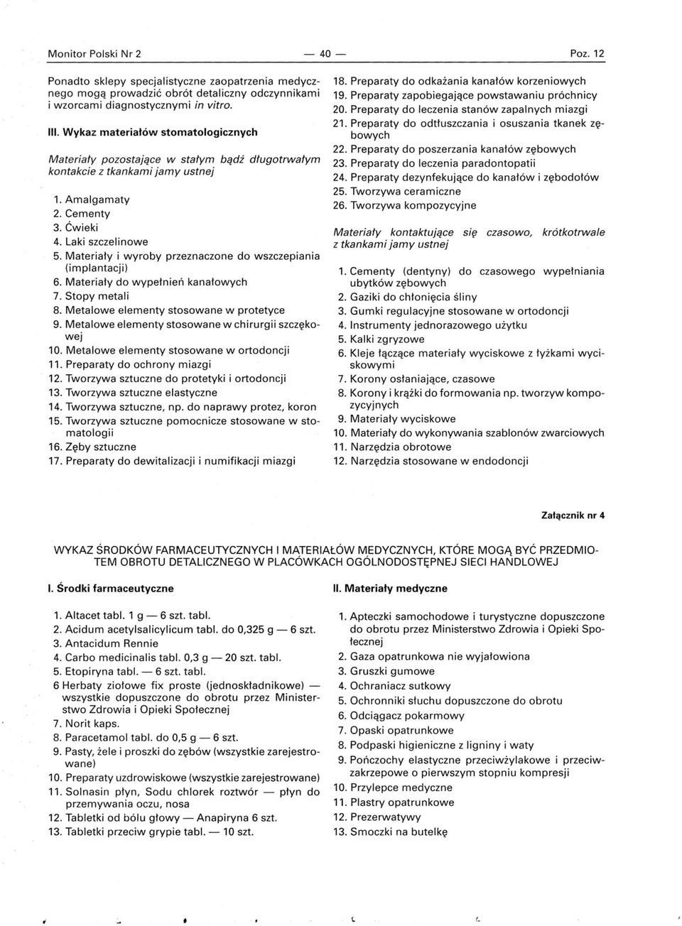 Materiały i wyroby przeznaczone do wszczepiania (implantacji) 6. Materiały do wypełnień kanałowych 7. Stopy metali 8. Metalowe elementy stosowane w protetyce 9.