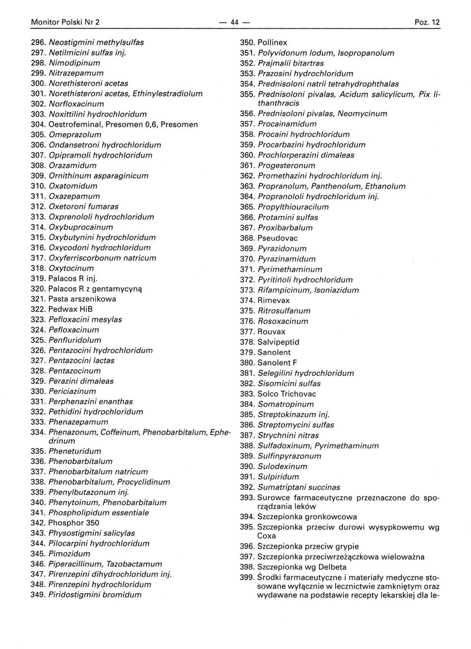 Opipramo/i hydroch/oridum 308. Orazamidum 309. Ornithinum asparaginicum 310.0xatomidum 311. Oxazepamum 312. Oxetoroni fumaras 313. Oxpren%/i hydroch/oridum 314. Oxybuprocainum 315.