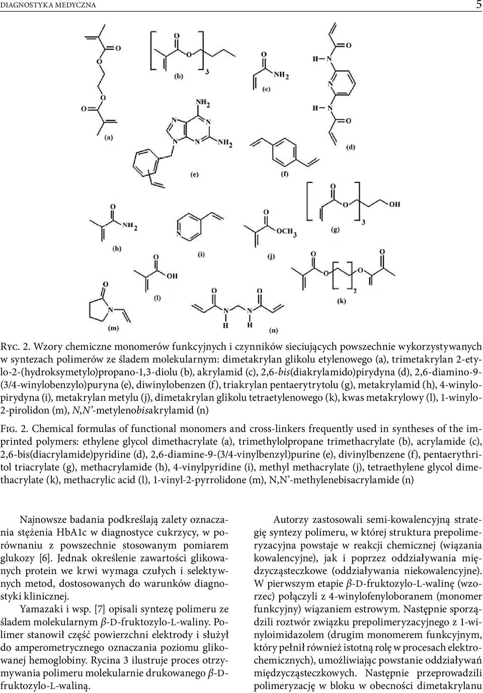 2-etylo-2-(hydroksymetylo)propano-1,3-diolu (b), akrylamid (c), 2,6-bis(diakrylamido)pirydyna (d), 2,6-diamino-9- (3/4-winylobenzylo)puryna (e), diwinylobenzen (f), triakrylan pentaerytrytolu (g),