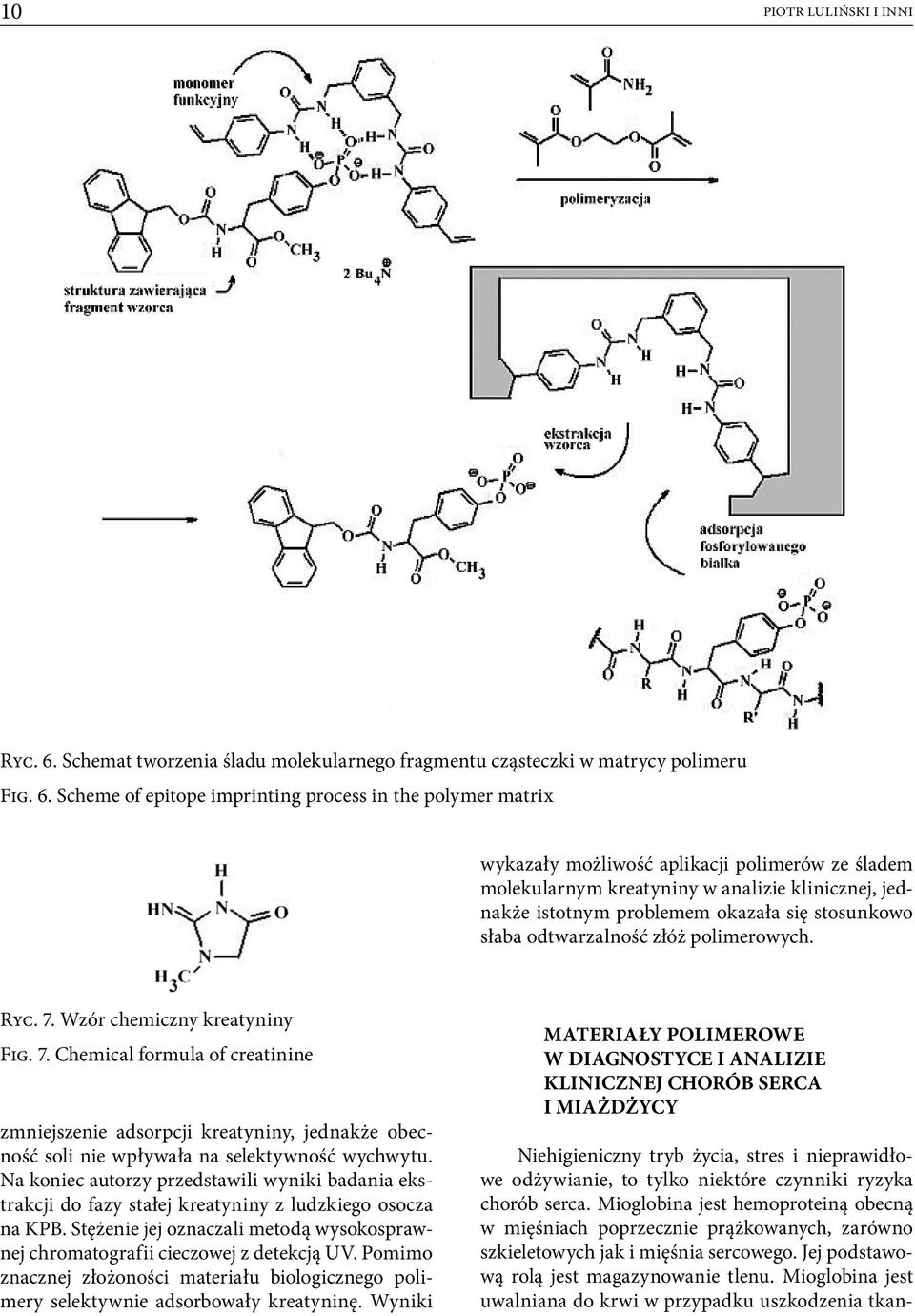 Scheme of epitope imprinting process in the polymer matrix wykazały możliwość aplikacji polimerów ze śladem molekularnym kreatyniny w analizie klinicznej, jednakże istotnym problemem okazała się