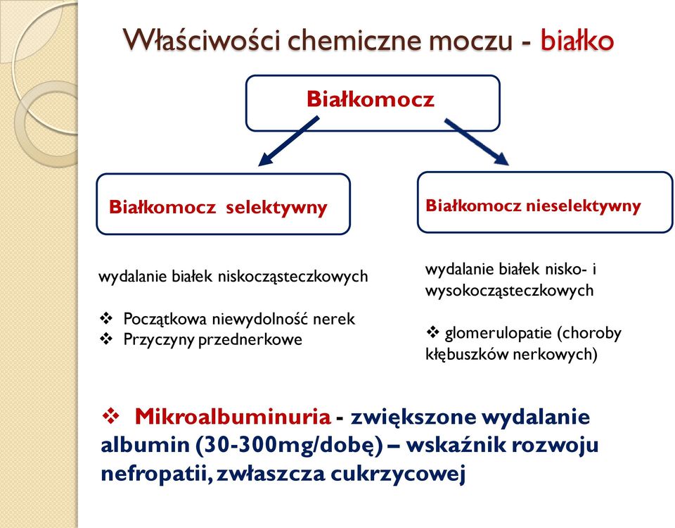 wydalanie białek nisko- i wysokocząsteczkowych glomerulopatie (choroby kłębuszków nerkowych)