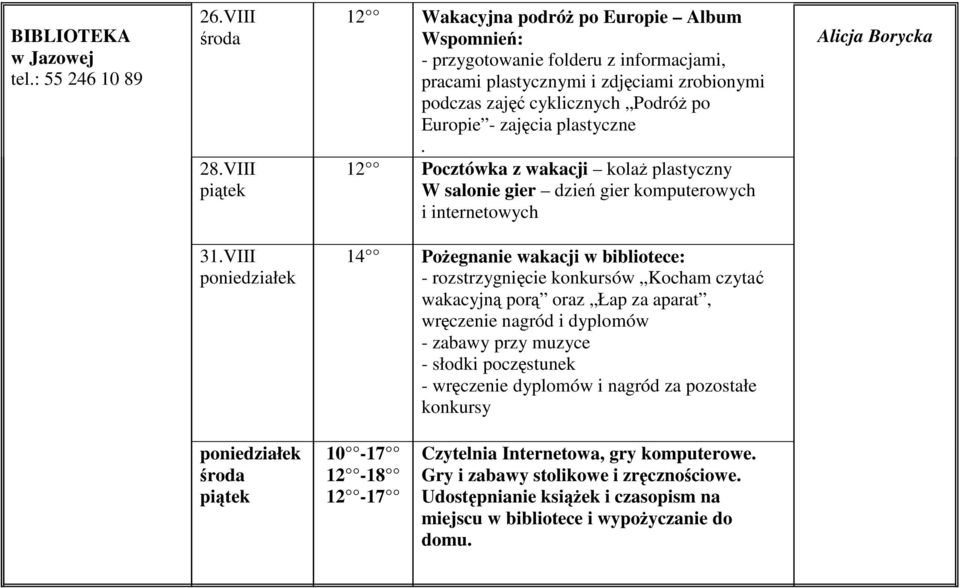 plastyczne. 12 Pocztówka z wakacji kolaŝ plastyczny W salonie gier dzień gier komputerowych i internetowych Alicja Borycka 31.