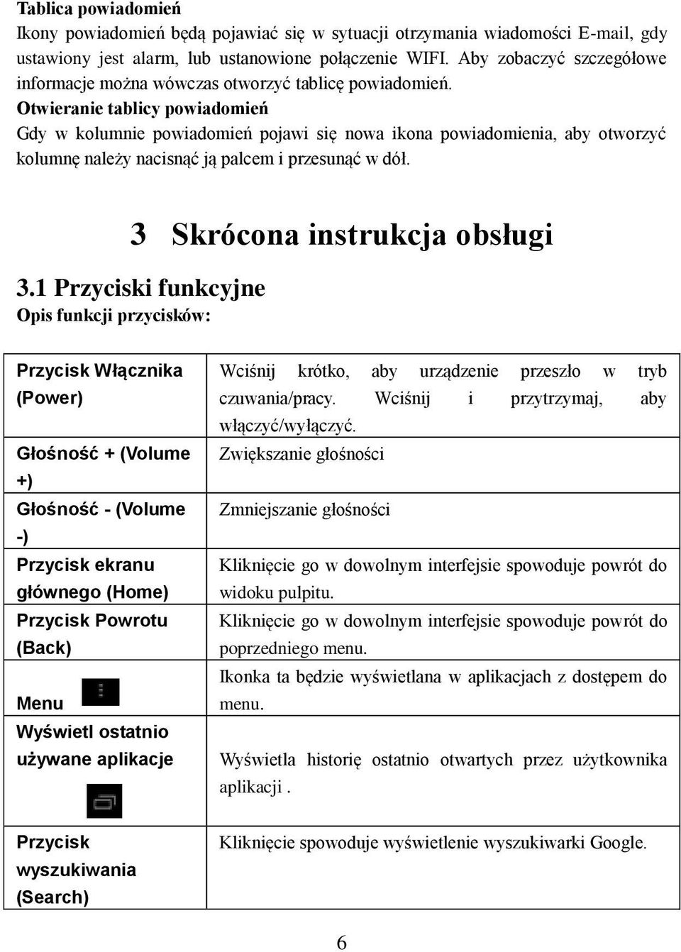 Otwieranie tablicy powiadomień Gdy w kolumnie powiadomień pojawi się nowa ikona powiadomienia, aby otworzyć kolumnę należy nacisnąć ją palcem i przesunąć w dół. 3 Skrócona instrukcja obsługi 3.