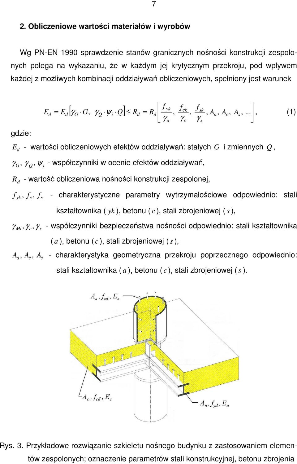 .., (1) γ a γ c γ s E d - wartości obliczeniowych efektów oddziaływań: stałych G i zmiennych Q, γ, γ, ψ - współczynniki w ocenie efektów oddziaływań, G Q i R d - wartość obliczeniowa nośności