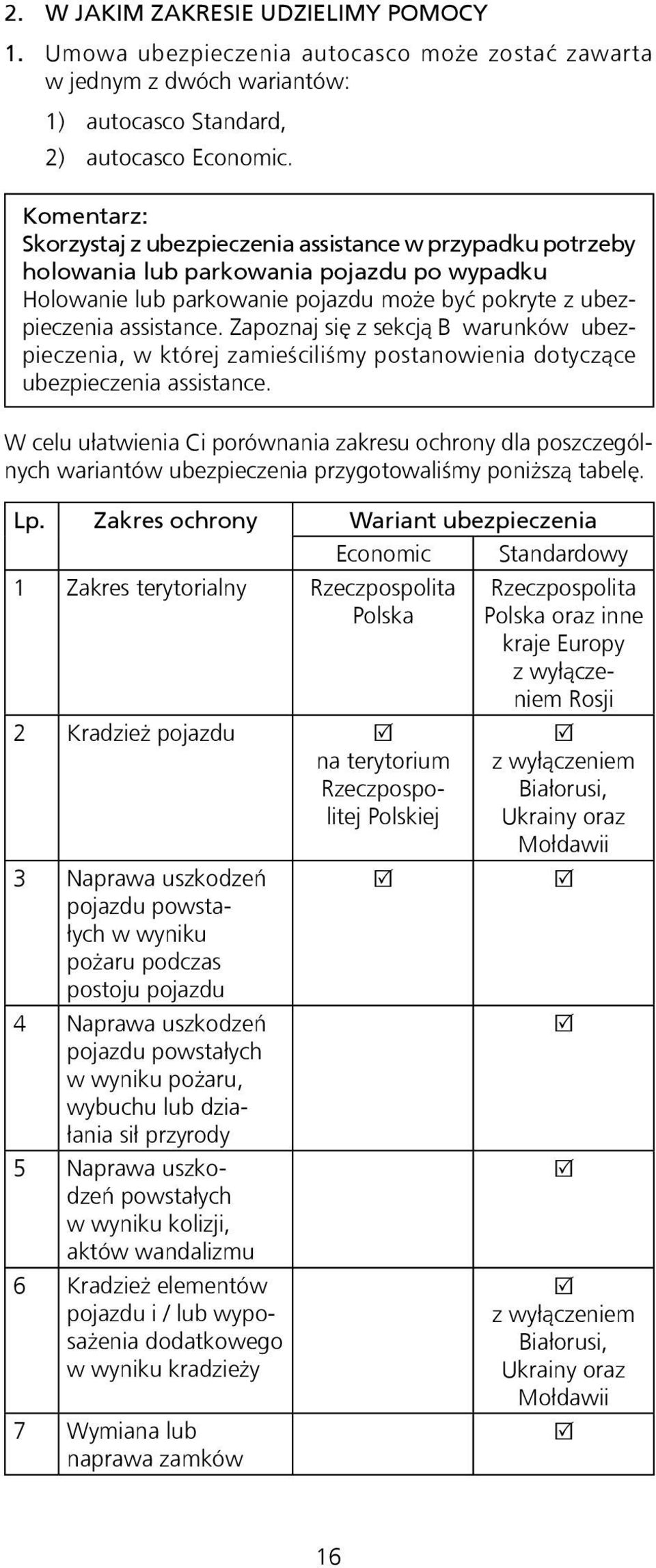 Zapoznaj się z sekcją B warunków ubezpieczenia, w której zamieściliśmy postanowienia dotyczące ubezpieczenia assistance.