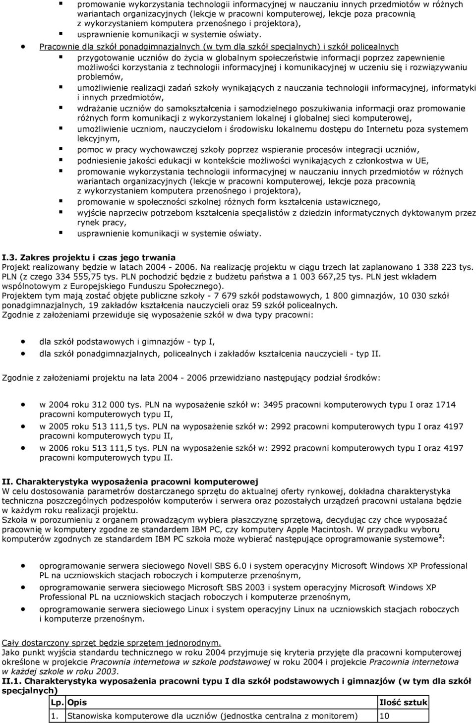 Pracownie dla szkół ponadgimnazjalnych (w tym dla szkół specjalnych) i szkół policealnych przygotowanie uczniów do życia w globalnym społeczeństwie informacji poprzez zapewnienie możliwości