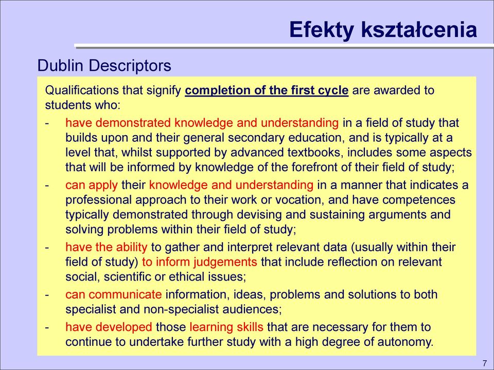 of their field of study; - can apply their knowledge and understanding in a manner that indicates a professional approach to their work or vocation, and have competences typically demonstrated