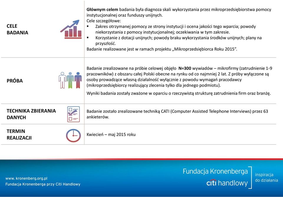 Korzystanie z dotacji unijnych; powody braku wykorzystania środków unijnych; plany na przyszłośd. Badanie realizowane jest w ramach projektu Mikroprzedsiębiorca Roku 2015.