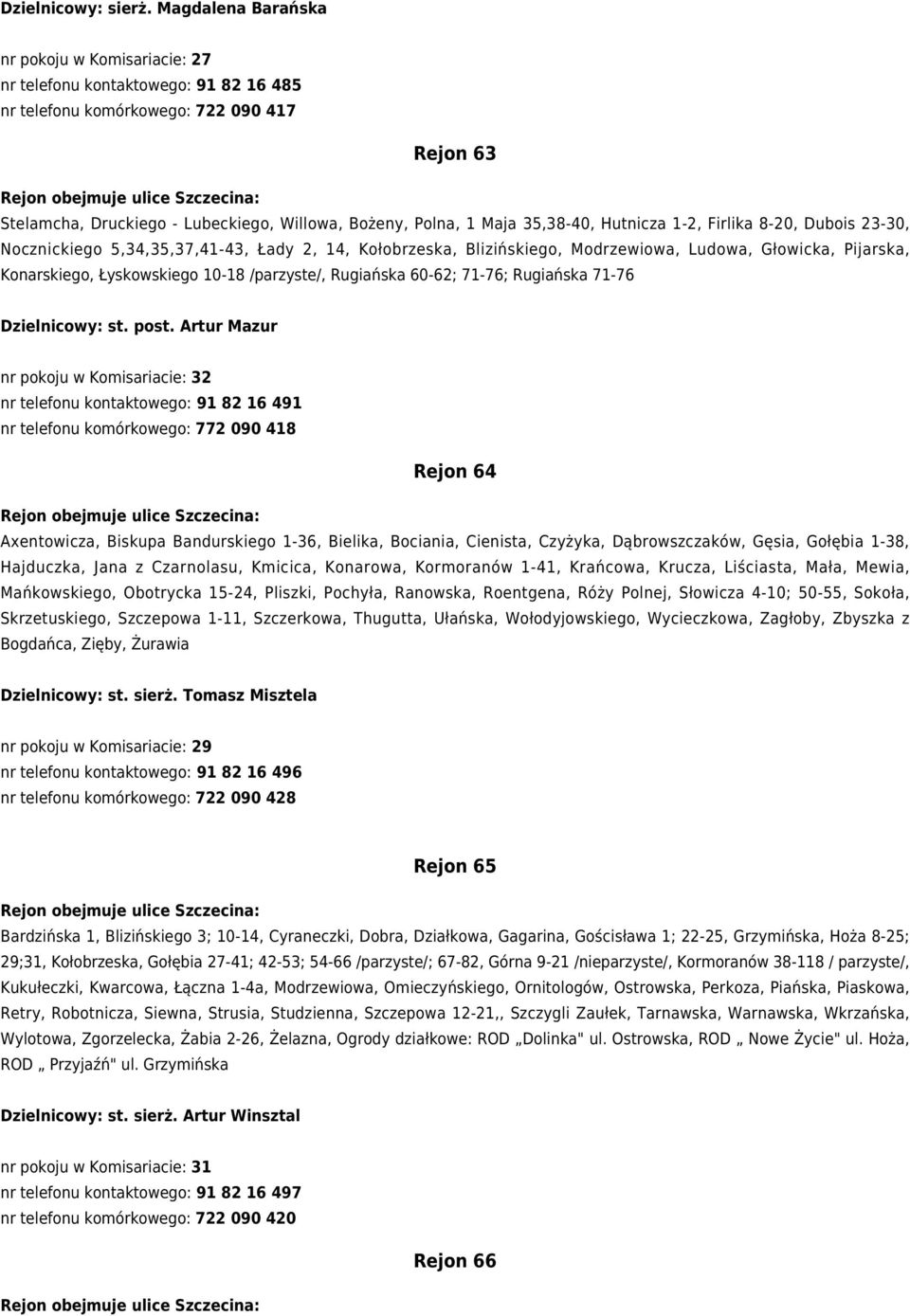 35,38-40, Hutnicza 1-2, Firlika 8-20, Dubois 23-30, Nocznickiego 5,34,35,37,41-43, Łady 2, 14, Kołobrzeska, Blizińskiego, Modrzewiowa, Ludowa, Głowicka, Pijarska, Konarskiego, Łyskowskiego 10-18