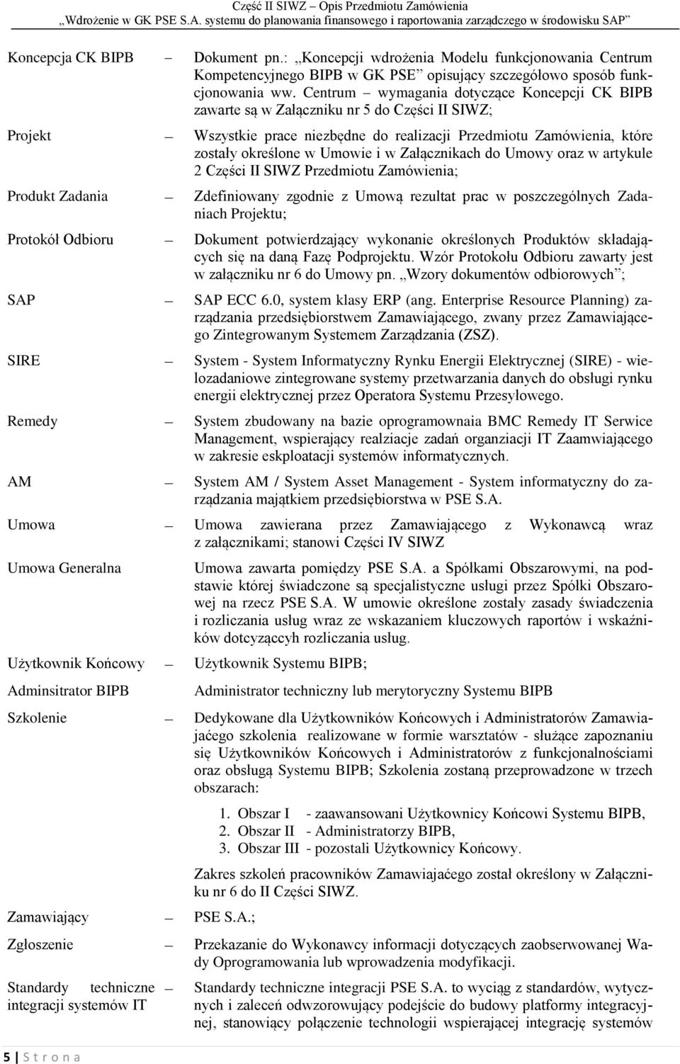 w Załącznikach do Umowy oraz w artykule 2 Części II SIWZ Przedmiotu Zamówienia; Produkt Zadania Zdefiniowany zgodnie z Umową rezultat prac w poszczególnych Zadaniach Projektu; Protokół Odbioru