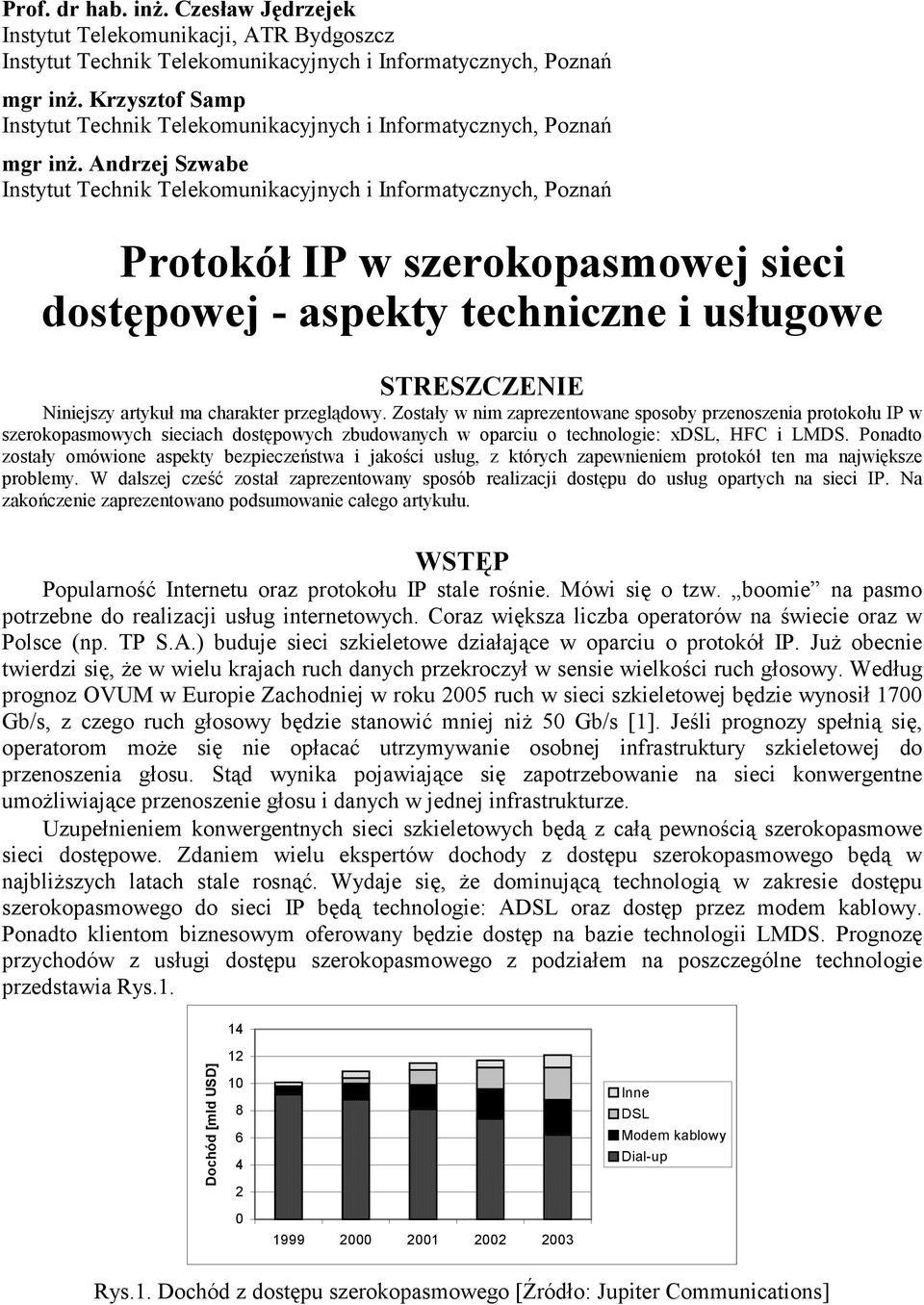 Andrzej Szwabe Instytut Technik Telekomunikacyjnych i Informatycznych, Poznań Protokół IP w szerokopasmowej sieci dostępowej - aspekty techniczne i usługowe STRESZCZENIE Niniejszy artykuł ma