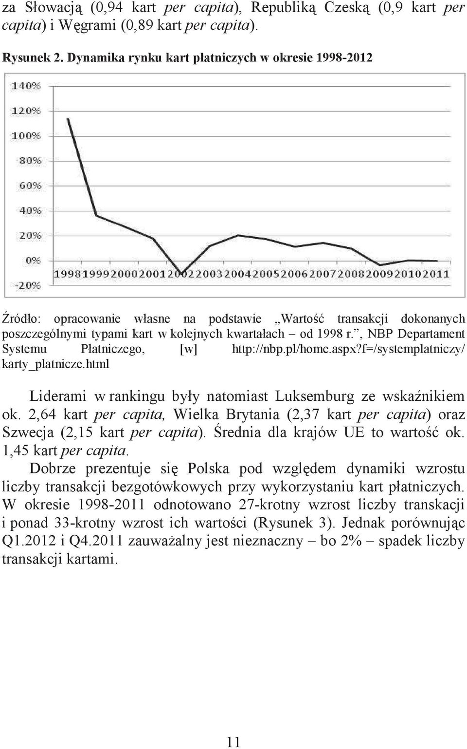 , NBP Departament Systemu Płatniczego, [w] http://nbp.pl/home.aspx?f=/systemplatniczy/ karty_platnicze.html Liderami w rankingu były natomiast Luksemburg ze wskanikiem ok.