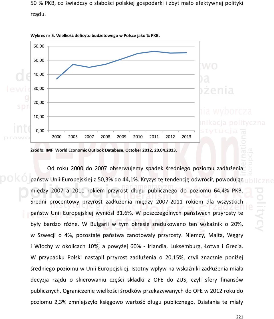 Kryzys tę tendencję odwrócił, powodując między 2007 a 2011 rokiem przyrost długu publicznego do poziomu 64,4% PKB.