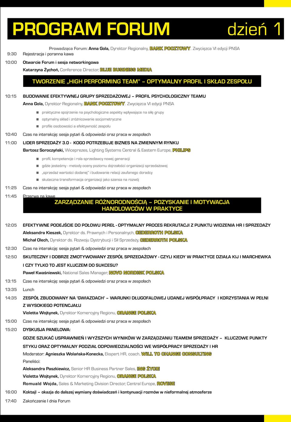 PROFIL I SKŁAD ZESPOŁU 10:15 BUDOWANIE EFEKTYWNEJ GRUPY SPRZEDAŻOWEJ PROFIL PSYCHOLOGICZNY TEAMU Anna Gola, Dyrektor Regionalny, BANK POCZTOWY.