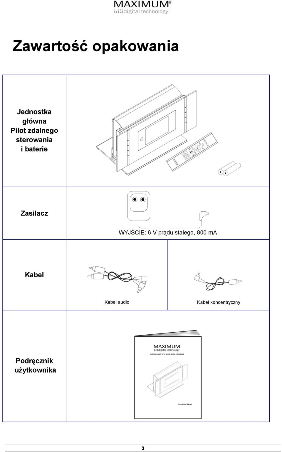 WYJŚCIE: 6 V prądu stałego, 800 ma Kabel