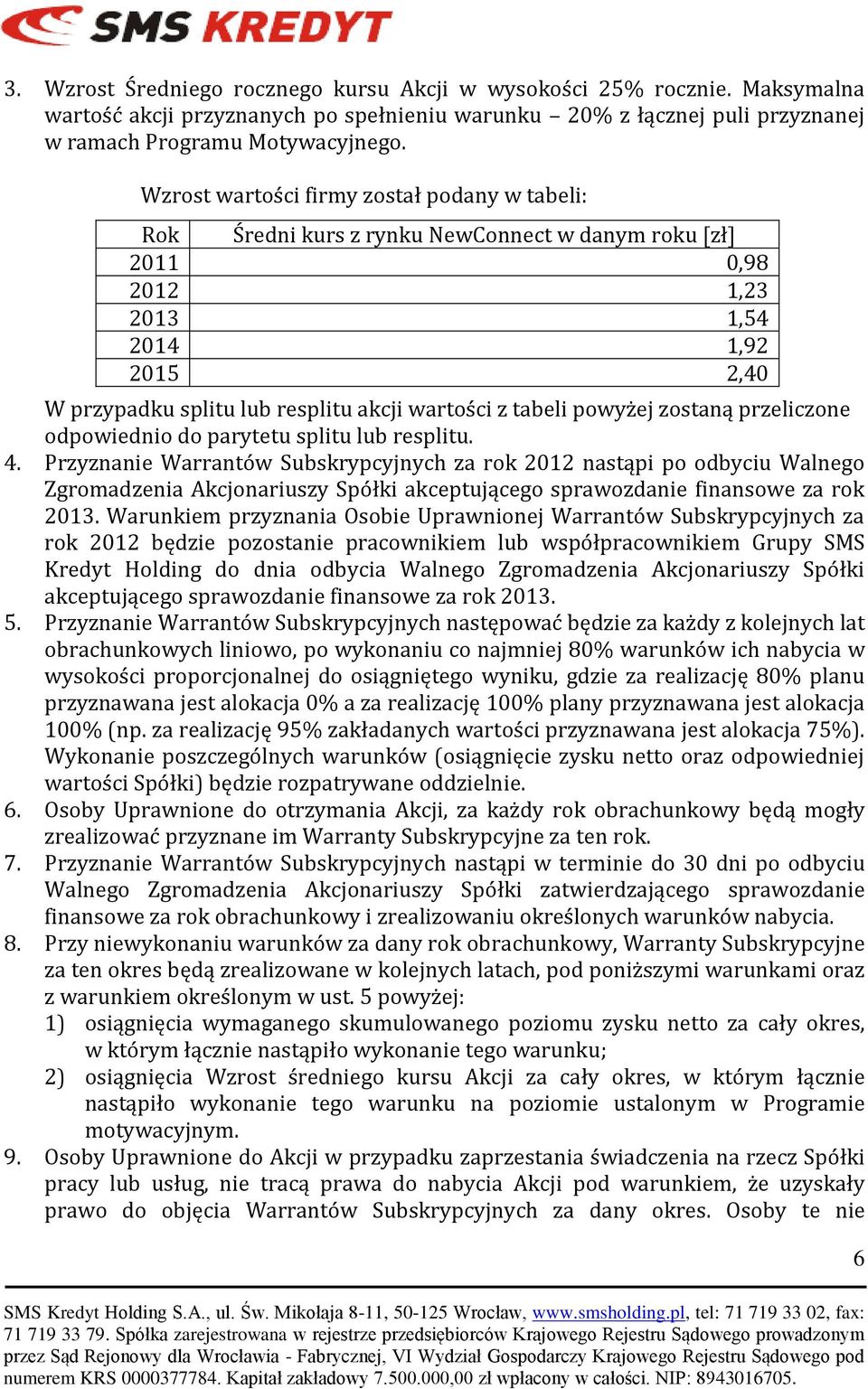 tabeli powyżej zostaną przeliczone odpowiednio do parytetu splitu lub resplitu. 4.