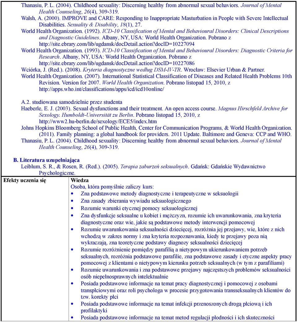 ICD-10 Classification of Mental and Behavioural Disorders: Clinical Descriptions and Diagnostic Guidelines. Albany, NY, USA: World Health Organization. Pobrano z http://site.ebrary.