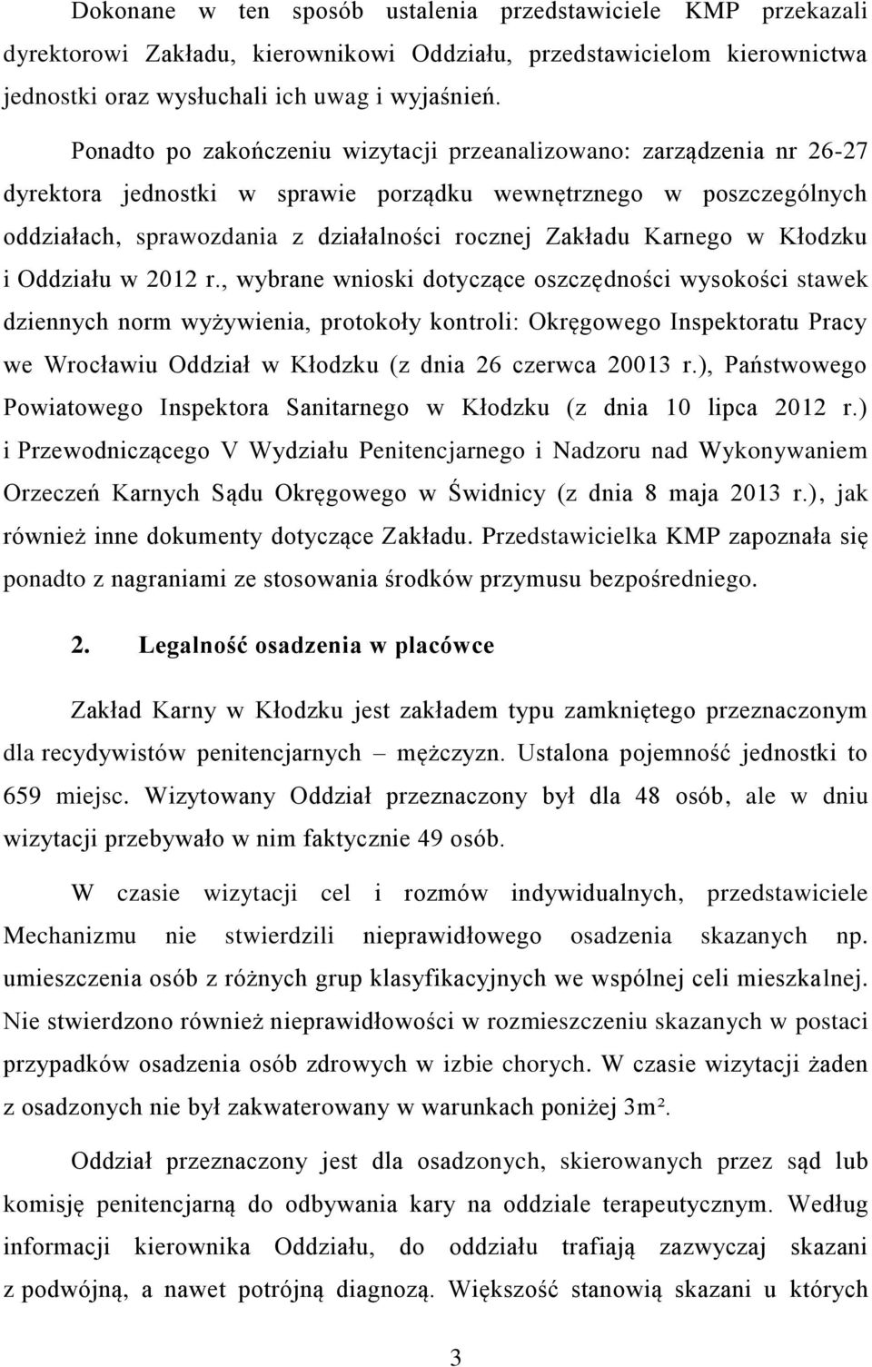 Karnego w Kłodzku i Oddziału w 2012 r.