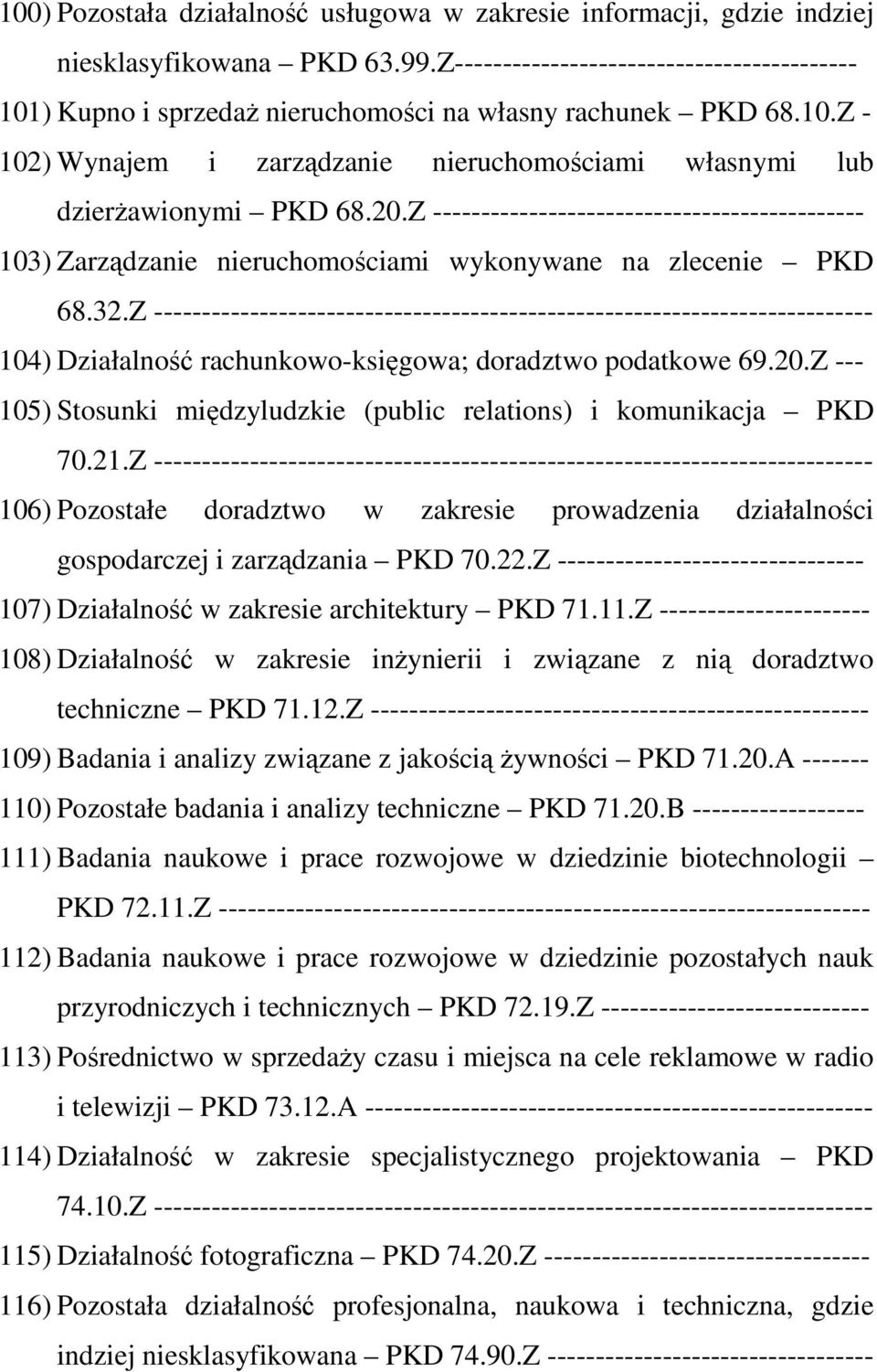 Z --------------------------------------------- 103) Zarządzanie nieruchomościami wykonywane na zlecenie PKD 68.32.