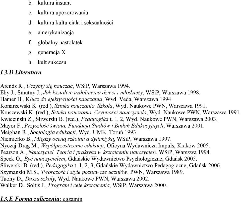 Veda, Warszawa 1994 Konarzewski K. (red.), Sztuka nauczania. Szkoła, Wyd. Naukowe PWN, Warszawa 1991. Kruszewski K. (red.), Sztuka nauczania. Czynności nauczyciela, Wyd. Naukowe PWN, Warszawa 1991. Kwieciński Z.