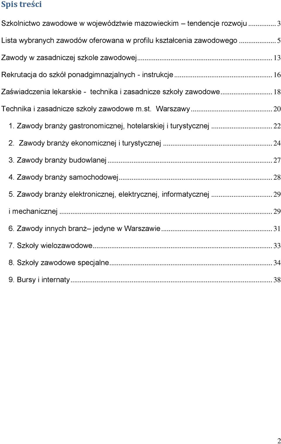 Zawody branży gastronomicznej, hotelarskiej i turystycznej... 22 2. Zawody branży ekonomicznej i turystycznej... 24 3. Zawody branży budowlanej... 27 4. Zawody branży samochodowej... 28 5.