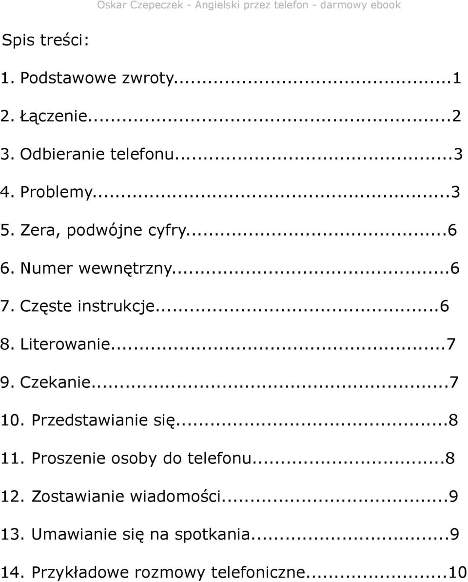 Literowanie...7 9. Czekanie...7 10. Przedstawianie się...8 11. Proszenie osoby do telefonu.