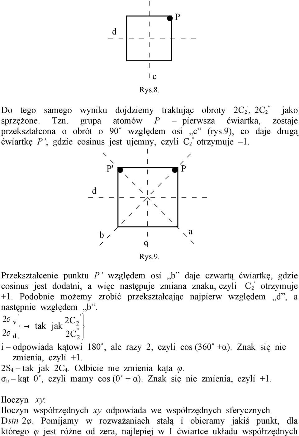 Podobnie możemy zrobić przekształcając najpierw względem d, a następnie względem b. σ v C tak jak " σ d C i odpowiada kątowi 80, ale razy, czyli cos (360 α). Znak się nie zmienia, czyli.