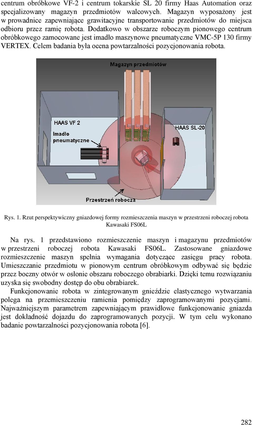 Dodatkowo w obszarze roboczym pionowego centrum obróbkowego zamocowane jest imadło maszynowe pneumatyczne VMC-5P 130 firmy VERTEX. Celem badania była ocena powtarzalno ci pozycjonowania robota. Rys.