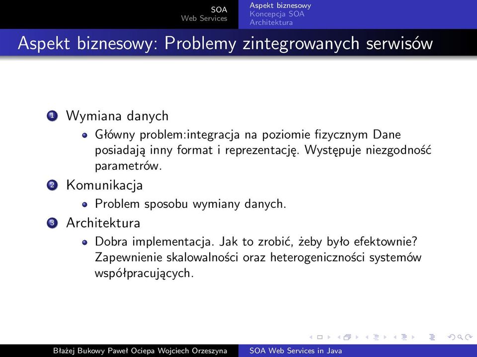 2 Komunikacja Problem sposobu wymiany danych. 3 Dobra implementacja.