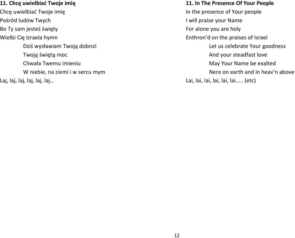 In The Presence Of Your People In the presence of Your people I will praise your Name For alone you are holy Enthron d on the praises of
