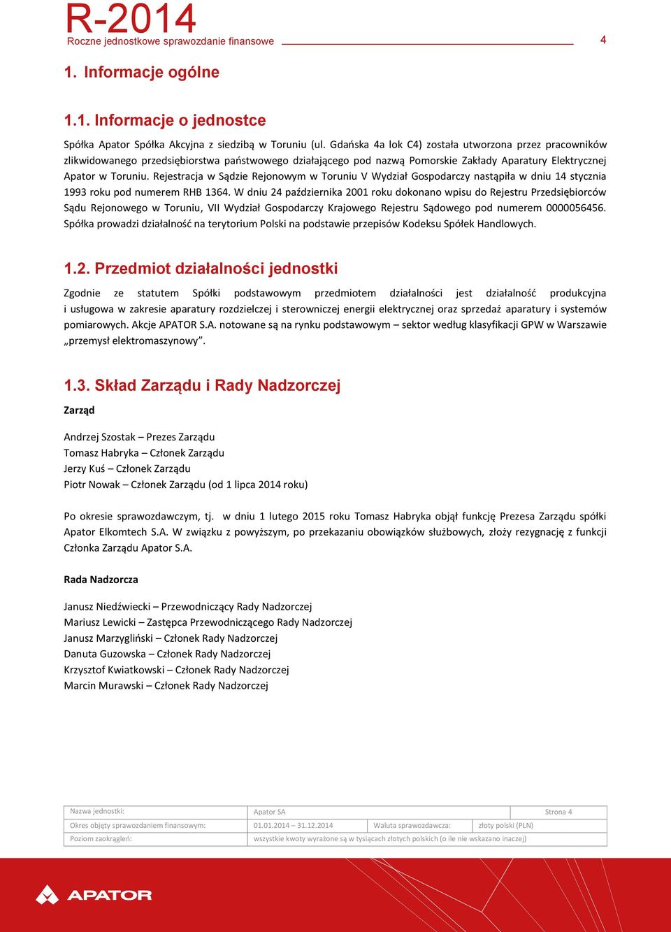 Rejestracja w Sądzie Rejonowym w Toruniu V Wydział Gospodarczy nastąpiła w dniu 14 stycznia 1993 roku pod numerem RHB 1364.