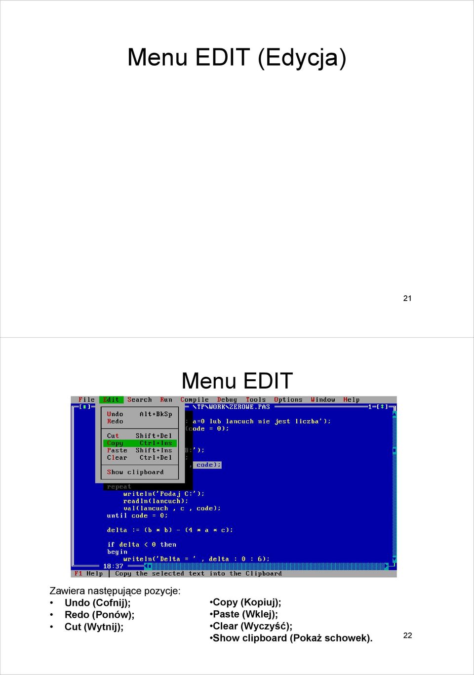 (Ponów); Cut (Wytnij); Copy (Kopiuj); Paste