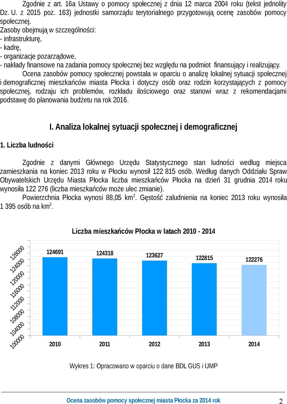 Ocena zasobów pomocy społecznej powstała w oparciu o analizę lokalnej sytuacji społecznej i demograficznej mieszkańców miasta Płocka i dotyczy osób oraz rodzin korzystających z pomocy społecznej,