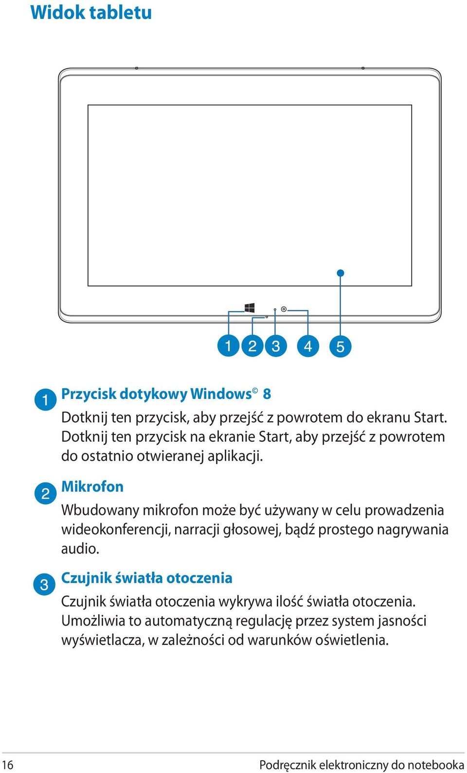 Mikrofon Wbudowany mikrofon może być używany w celu prowadzenia wideokonferencji, narracji głosowej, bądź prostego nagrywania audio.